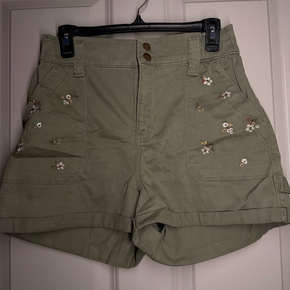 Arizona Jean Company Olive Embroidered High-Rise Shorts
